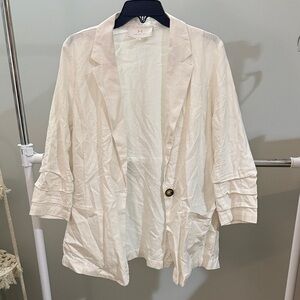 Cream Linen Blazer with Single Button